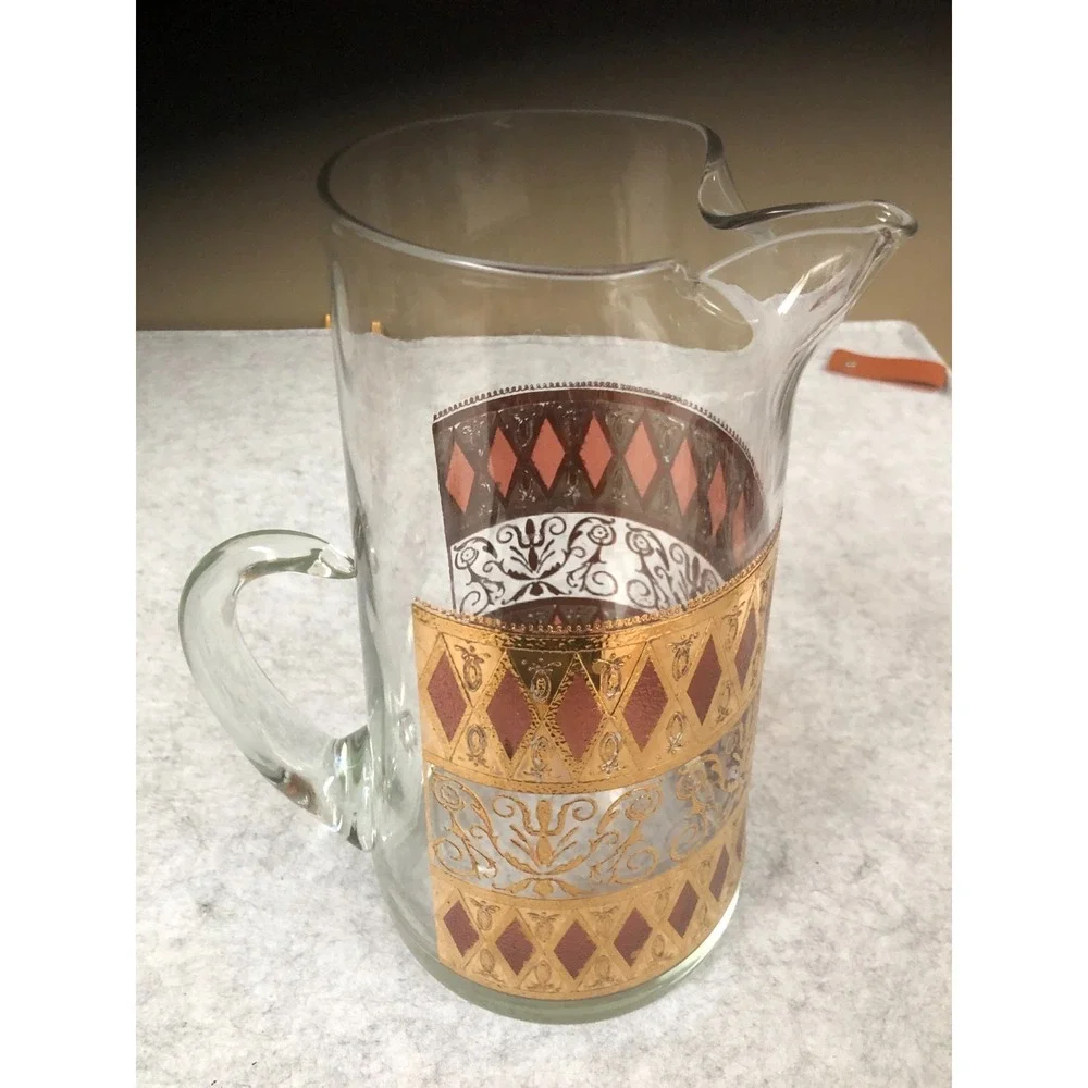Vintage West Virginia Glass Co Rainier Pitcher 22K Gold Cranberry Diamond MCM